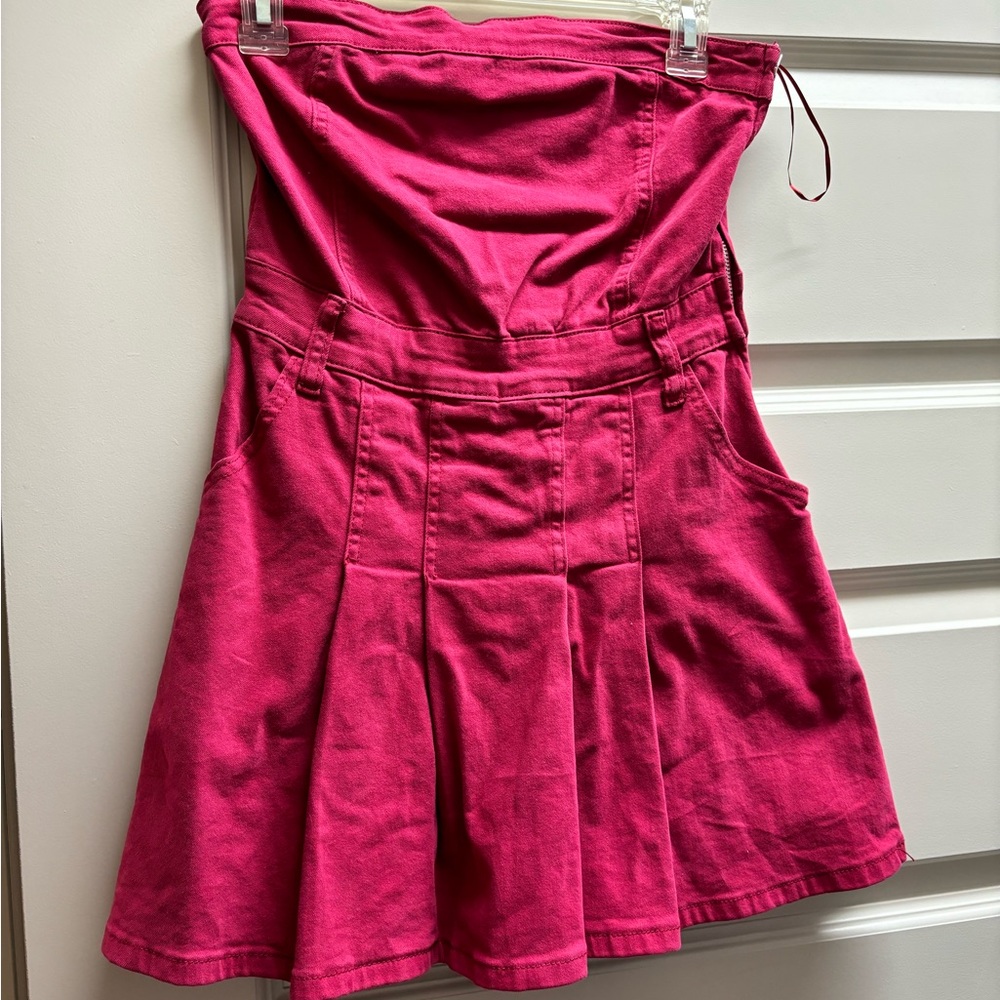 Red Denim Strapless Dress